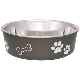 Loving Pets Stainless Steel & Espresso Dish with Rubber Base (Option: Small)